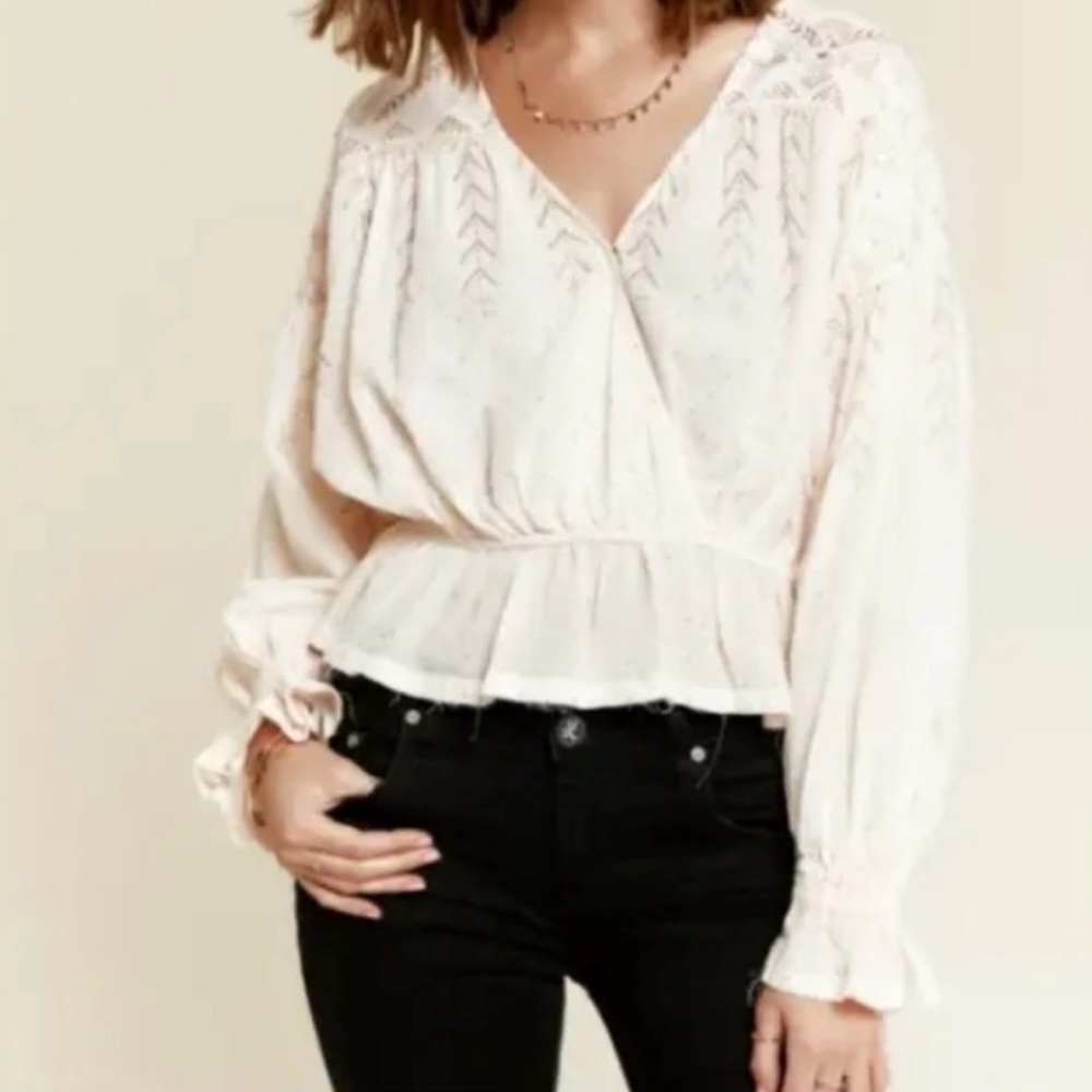 Free People Cream Wrap Top